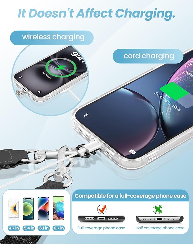 Clip and Go Strap for Phone with Wallet Crossbody, Adjustable Neck Lanyard, Detachable Wristlet Wallet with Zipper Phone Screen ID Window, 2x Tether Tabs Compatibe for iPhone & Most Cellphones Black
