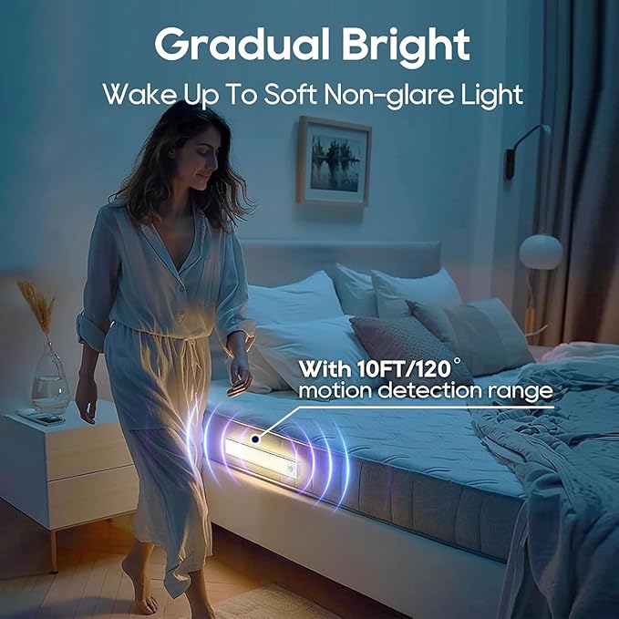 2 Pack Under Cabinet Lighting, 3 Color Temperatures Motion Sensor Light Indoor, LED Rechargeable Cabinet Lights, Stick-On Magnetic Closet Light, Wireless Under Counter Lights for Kitchen, Stair