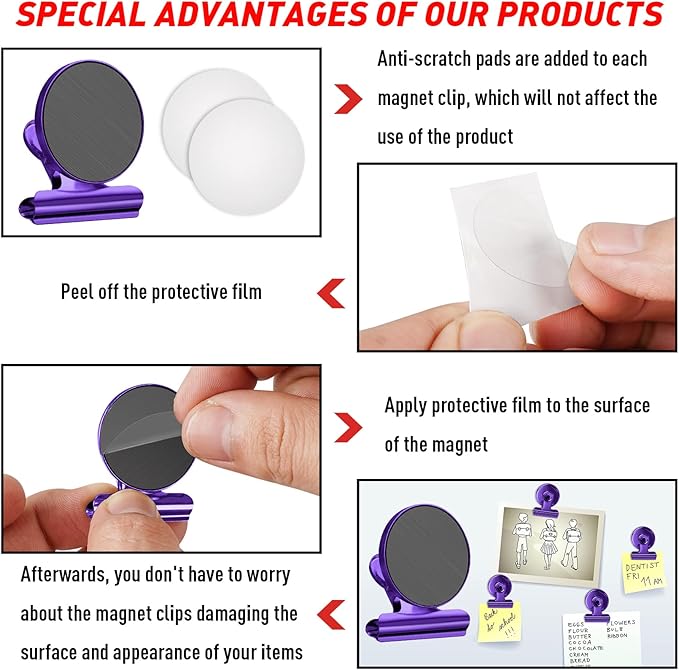 FINDMAG 12 Pack Magnetic Clips for Photo Display and Picture Hanging, Strong Fridge Magnets, Magnetic Christmas Light Clips for Whiteboard, Kitchen, Office, School, Purple, 30mm Wide
