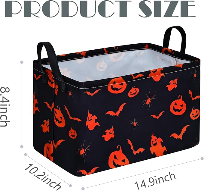 MAIZMZ Halloween Pumpkin Ghost Toys Storage Basket for Shelves Foldable Party Open Gift Box Waterproof Clothes Organizer Laundry Nursery Hamper with Handles Room Decor