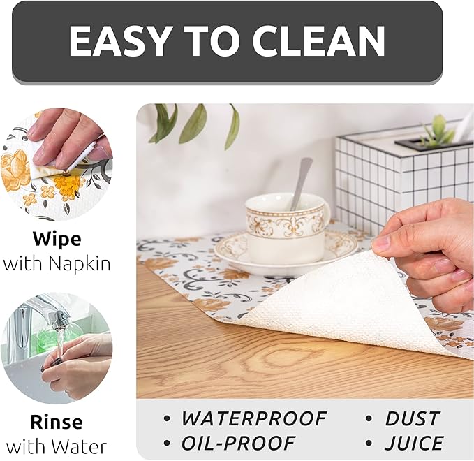 FIFTY FEET 12X120 Inch Shelf Liner for Kitchen Cabinets, PVC Drawer Liner for Dresser Non-Slip Bathroom, Non-Adhesive Cabinet Liner Washable (Yellow Floral)(3 Roll)