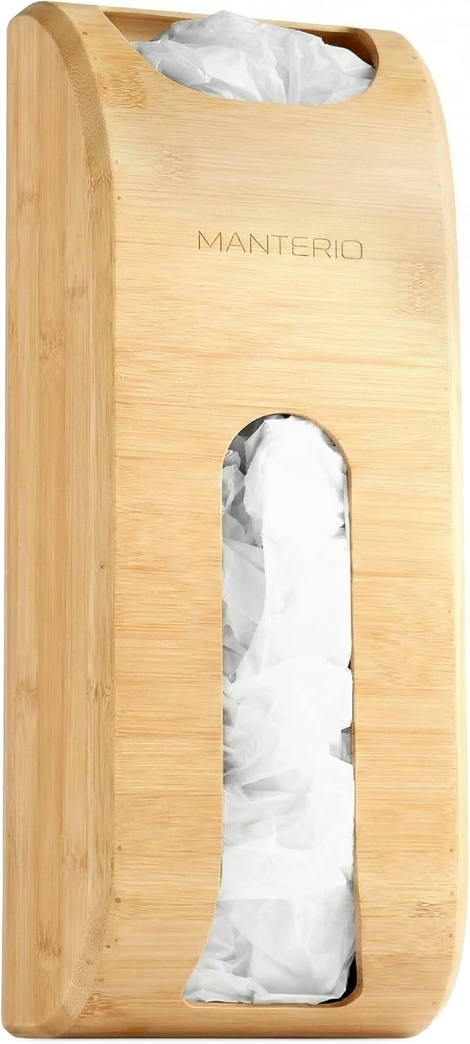 Wall Mount Plastic Bag Organizer | Durable Bamboo Grocery Bag Saver | Smudge Proof, Fingerprint Resistant | Natural Wood Color