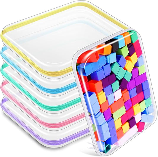 Sanwuta 6 Pcs Clear Hard Zipper Case Pencil Pouches Hard Plastic Zipper Pouches Makeup Bag Transparent Cases for Snacks Plastic Storage Organizer Box for Travel (Assorted Color, 13.78 x 11.81 x 2 Inch)