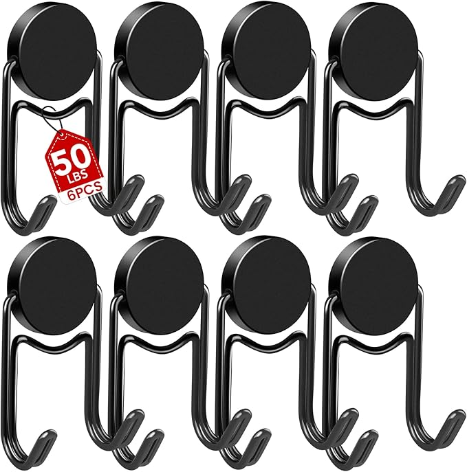 Magnetic Hooks 50Lbs+ 2026 Cruise Essentials Magnet Hook Heavy Duty Magnets Hanging Hooks for Refrigerator Grill Toolbox Outdoor 8 Pack (Black)