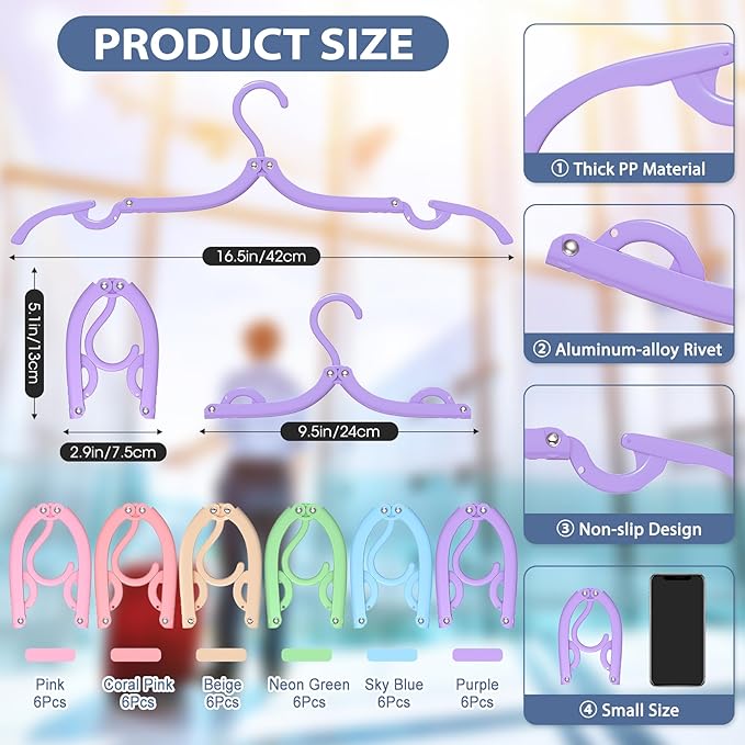 Travel Hangers Portable Foldable Travel Hanger Organizer, Plastic Cruise Ship Accessories Essentials Clothes Hanging Rack Folding Hangers for Traveling Camping Flying RV Suitcase (36, Brilliant Multi)