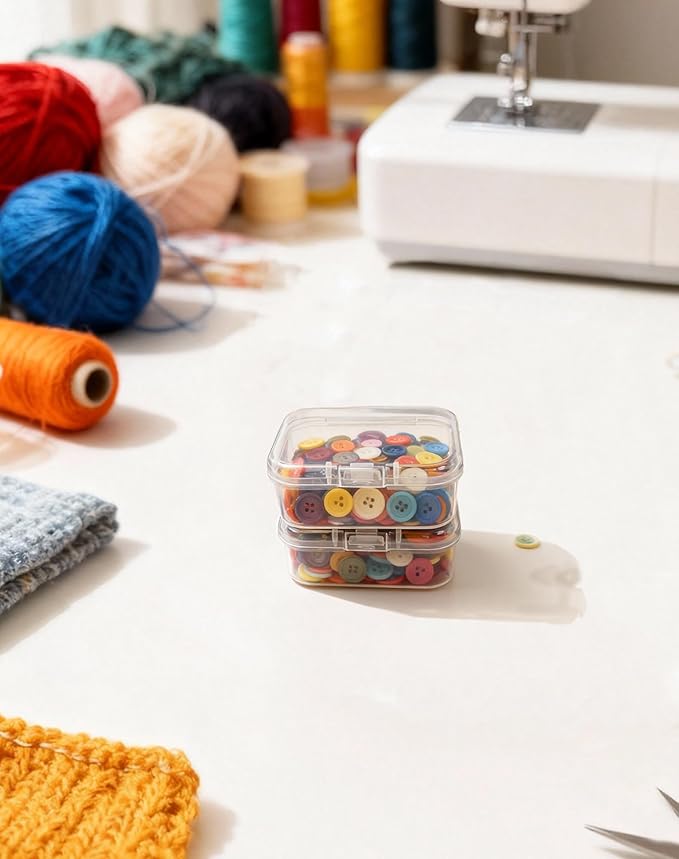 LJY 100 Pieces Rectangular Empty Mini Clear Plastic Organizer Storage Box Containers with Hinged Lids (2.2 x 1.6 x 0.8 inch, Transparent)