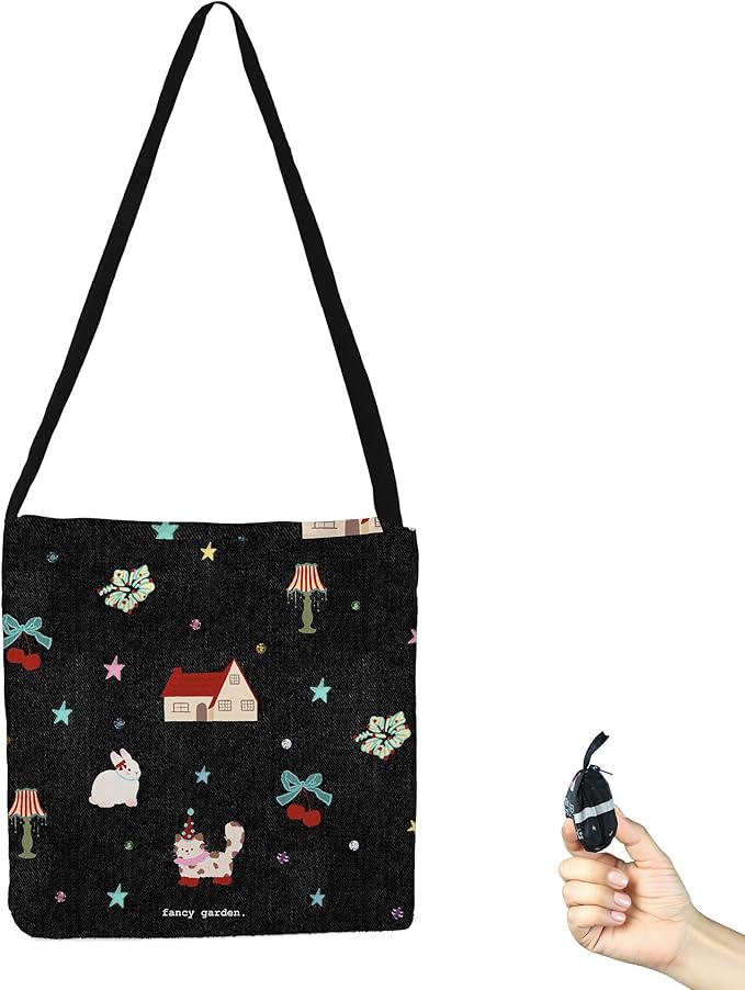 BeeGreen Black Red House Ultimate Crossbody Tote Bag - Reusable Grocery Shopping Bag - Foldable Compact Portable Lightweight Duffle Bags