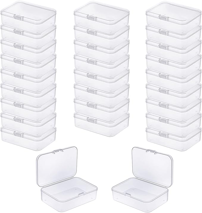 LJY 28 Pieces Rectangular Empty Mini Clear Plastic Organizer Storage Box Containers with Hinged Lids (3.3 x 2.2 x 1 inch, Transparent)