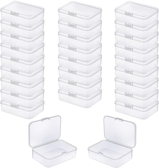 LJY 28 Pieces Rectangular Empty Mini Clear Plastic Organizer Storage Box Containers with Hinged Lids (3.3 x 2.2 x 1 inch, Transparent)