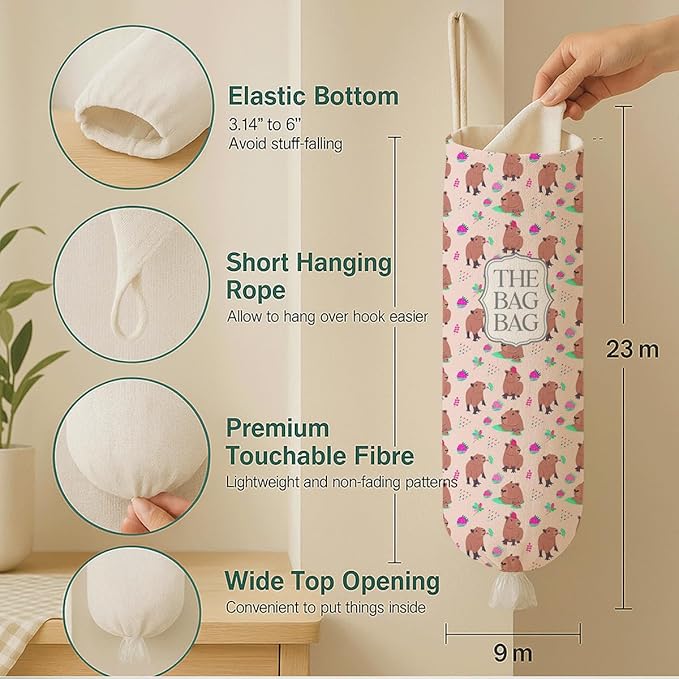 The Bag Bag Grocery Bags Holder, Capybara Plastic Bags Holder for Shopping Sack, Reusable Hanging Trash Sack Dispenser, Wall Mount Plastic Sacks Storage Container Dispenser