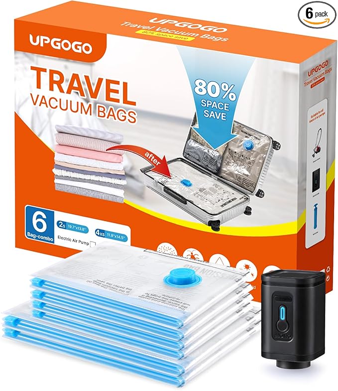 Travel Vacuum Bags Combo 6 Pack - Space Saver Vacuum Storage Bags for Clothing and Luggage