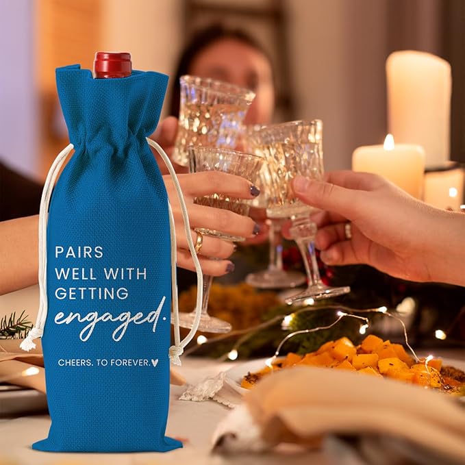 Engaged Gifts, Engagement Gifts for Couples Her, Engagement Party Decorations Gifts for Engaged Couple Wine Bag, Pairs Well with Getting Engaged Wine Bottle Bag（Blue）