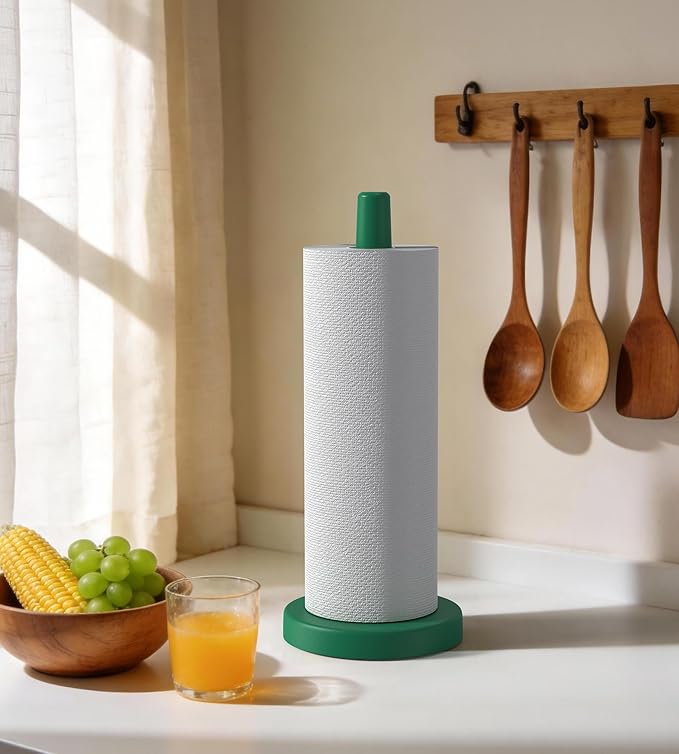 KitchLife Wooden Paper Towel Holder Countertop - Solid Freestanding Paper Towel Dispenser Stand with Anti-Skid Base (Dark Green)