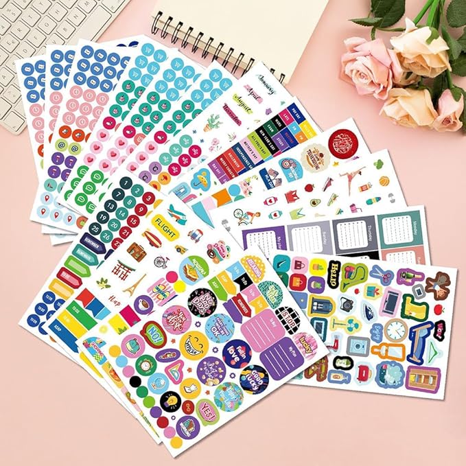 1200+ Pcs Exquisite Annual Planner Stickers for Boys Girls Students Teens,16 Sheet Planner Note Decals Pack for Journals, Calendars,Notebook,Scrapbook Decor(Daily Plan)