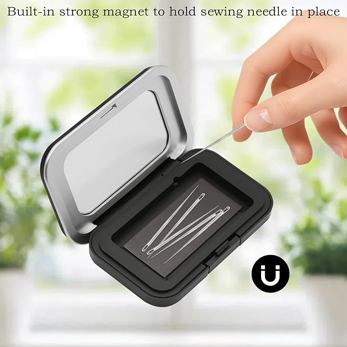 Magnetic Needle Holder Case with Clear Lid, Strong Built-in Magnet Secures Pins Under 6.5cm, Sewing Needle Organizer Box with Snap Closure, Craft Supplies Storage Gift for Sewers