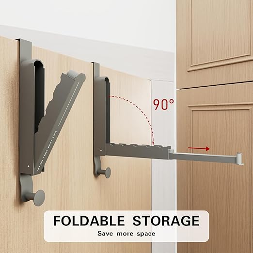 Over The Door Drying Rack, Foldable Portable Over The Door Hooks Hanger with Towel Racks for Coat Clothes Laundry Bathroom Bedroom Travel Hangers (Space Grey, 1 Pack)