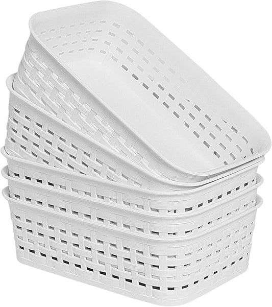Soddeph Plastic Storage Baskets for Cabinets, Household Pantry Organization with Handle,Organizer Bins for Room,Bathrooms,Under-Sink,Kitchen (White, XS-5PACK)