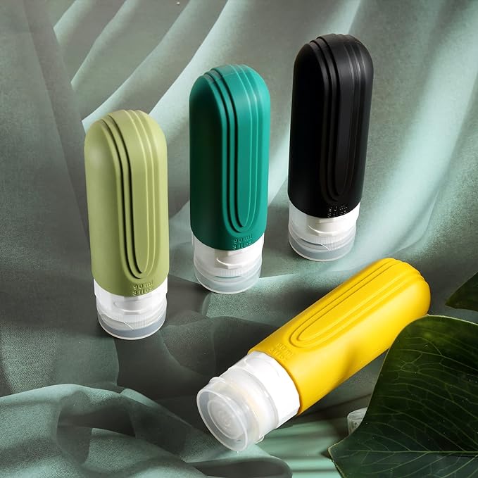 Travel Bottles for Toiletries, Tsa Approved 3oz Travel Size Containers BPA Free Leak Proof Refillable Liquid Silicone Squeezable Travel Accessories for Shampoo Conditioner Lotion (4 Pack)