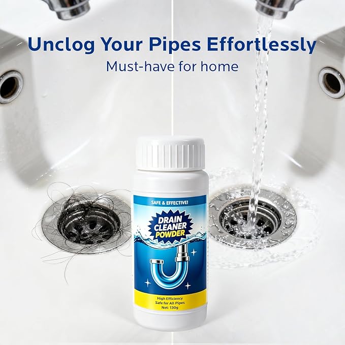 Sink and Drain Cleaner Powder: All-Purpose Pipe Opener for Kitchen Bathroom Pipes and Floor Drains – Reliable Drain Clog Remover for Home Plumbing Maintenance（4 pack）