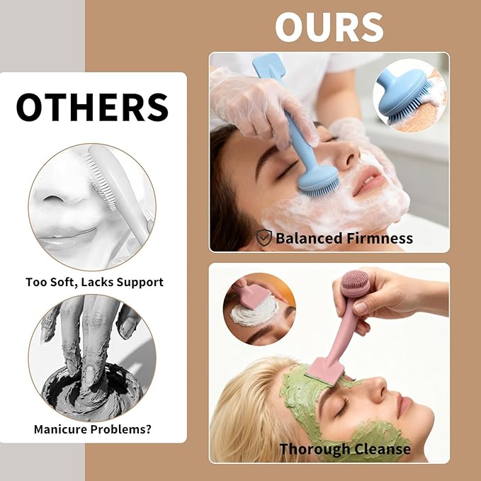 2 Pack Silicone Face Scrubber,2 in 1 Facial Cleansing Brush & Face Mask Applicator, Face Exfoliator Scrubber Waterproof Home Spa Facial Brush for Sensitive Skin (Dusty Rose and Dusty Blue)