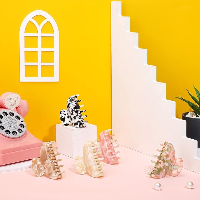 WILLBOND 6 Pieces Medium Hair Claw Clips for Thin Hair 2.6 Inch Tortoise Shell Clip Banana Jaw Hairpin French Style Barrettes Head Accessories for Women Girls(Elegant Patterns)