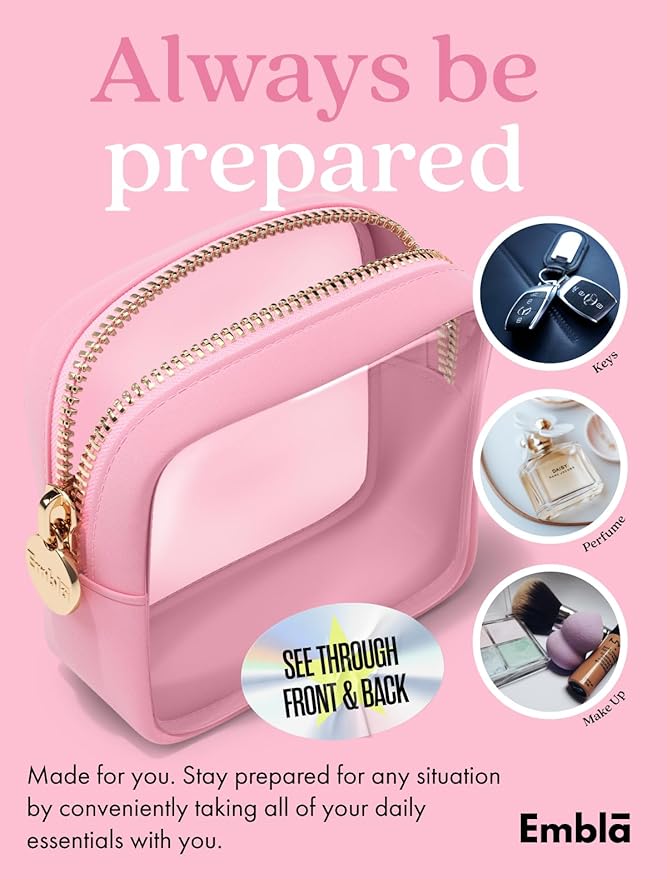 Clear Makeup Bag Zipper Pouch, Transparent Cosmetic Case Organizer, TSA Approved Travel Toiletry Case, Travel Accessories Essentials Makeup Tote for Women, Mini Cute Make up Bag for Purse - Flamingo