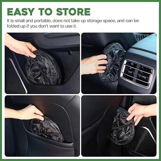 3 Pack Car Trash Can With 100 Bags - Mini Pop-up Garbage Can, Collapsible Waterproof Waste Basket, Portable Rubbish Bin for Automotive (2 Gallon, Black)