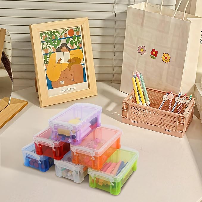 Small Plastic Box, 5" X 2.8" X 2" Stackable Mini Storage Box with Lid, Clear Organizer Container for Jewelry Beads, Small Crafts Items Accessories - 6 Pack