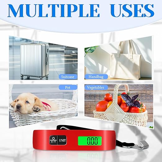 Luggage Scale, 110lb Luggage Weight Scale with 4 Unit Switching Functions & LED Display, Luggage Scale Travel Digital for Weighing Luggage, Backpacks, Packages and Markets (Red)