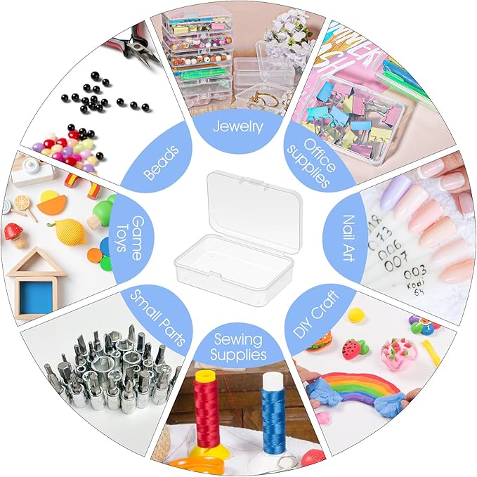 10 Pcs Mini Plastic Storage Containers Box with Lid, 2.9x2x0.78 Inches Clear Rectangle Box Bead Organizer Board Game Storage for Collecting Small Items Beads Playing Cards, Business Cards, Crafts