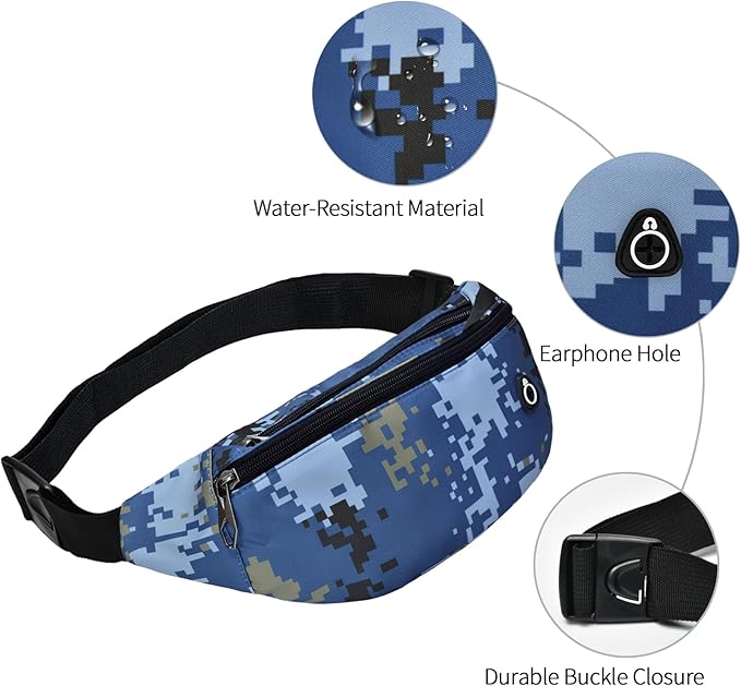 Fanny Packs for Men and Women, Waterproof Sports Waist Pack Bag for Travel Hiking Running Hands-free