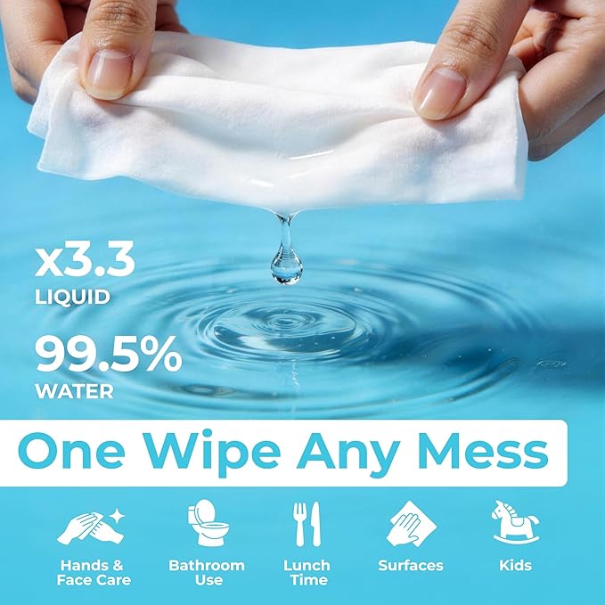 Impossibly Compact Travel Flushable Wipes - 99.5% Water and Aloe - Safe for Sensitive Skin - Travel Essentials for Adults & Kids, Rose, 8 Pack 48 Wipes