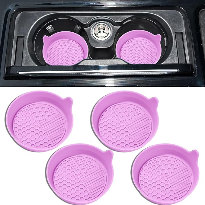 4PCS Car Cup Holder Coaster, Silicone Non-Slip Vehicle Insert Water Bottle Mat, Universal Insulation Drink Cup Pad Decor for SUV/Sedan/Truck, Automotive Interior Accessories (Pink)