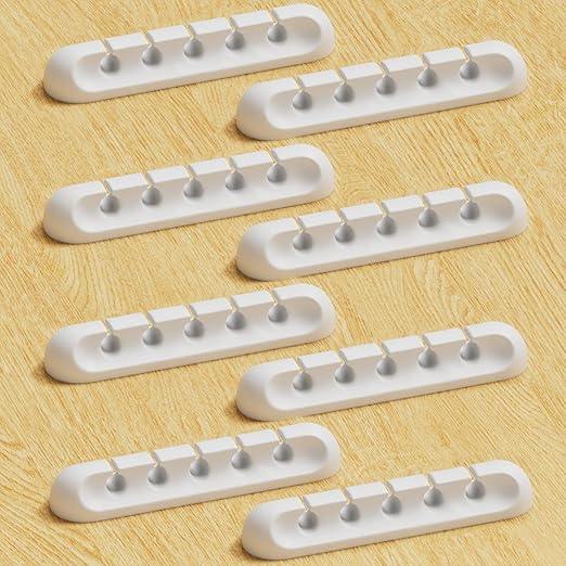 USB Cable Organizer Clips Cord Holder,8 Packs (5-Slots) White Self Adhesive Desk Cord Cable Management