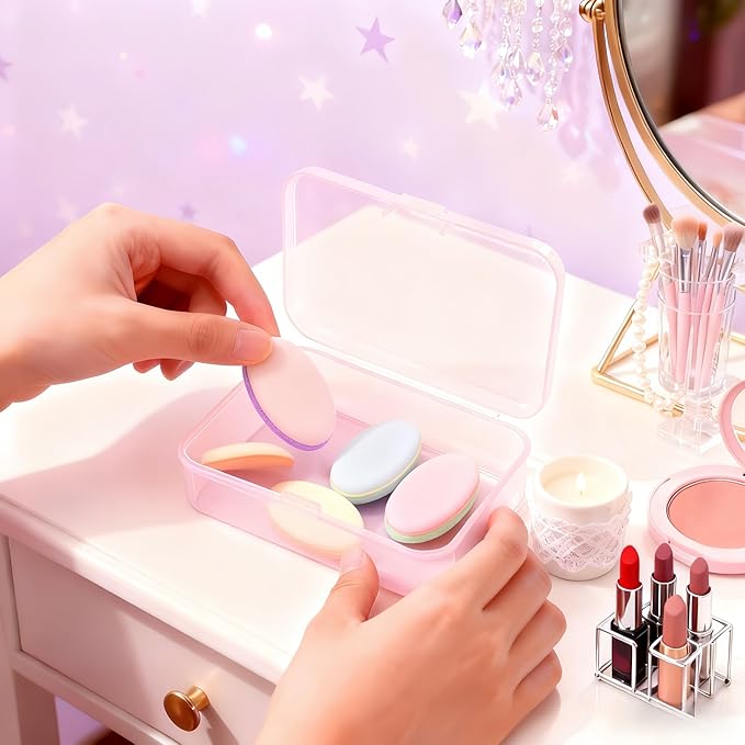 LJY 28 Pieces Rectangular Empty Mini Clear Plastic Organizer Storage Box Containers with Hinged Lids (3.3 x 2.2 x 1 inch, Pink)