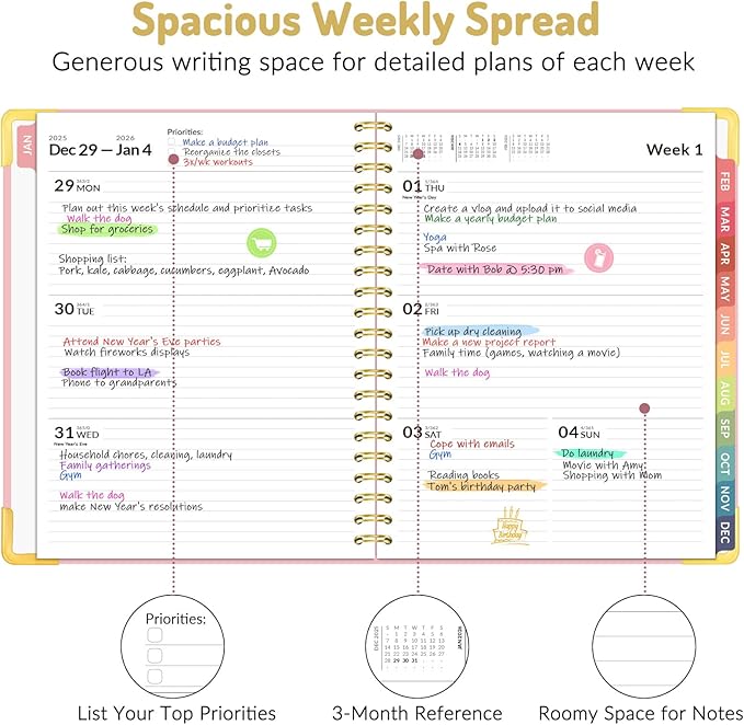 Forvencer 2026 Planner, Hardcover Calendar Planner Weekly and Monthly, Jan 2026 - Dec 2026, 8.5" x 11", Spiral Agenda Book with Tabs, Exquisite Daily Journal Organizer for Home School, Beige