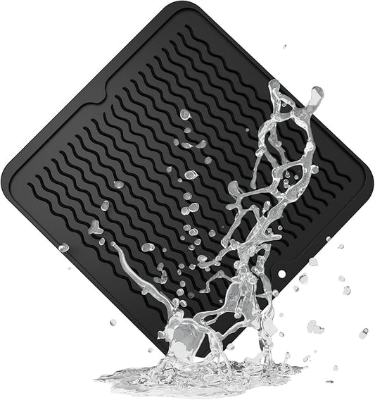 ZLR Silicone Dish Drying Mat for Kitchen Counter, Eco-Friendly Fast Dry Dish Mat, Easy Clean Multi Usage Drying Matt, Heat Resistant Trivet, 12" x 12" Middle, Black