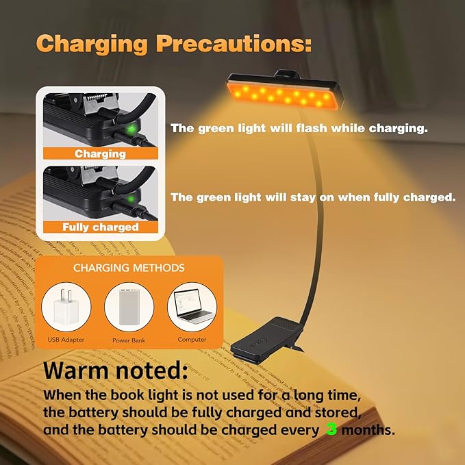 VAVOFO Rechargeable Book Light Rotatable：24 LEDs Reading Light, 3-Color & 9-Brightness Book Lamp, Eye Cared 120Hrs Runtime Lightweight Clip on Led Light for Book Lovers (Black)
