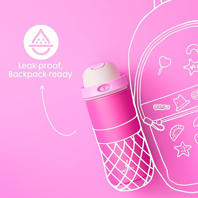 18 oz Kids Water Bottle for School: Meoky 18 oz Stainless Steel Insulated Water Bottle with 2-in-1 Straw and Spout Lid - Leak Proof, Fits in Car Cup Holder, BPA-Free for Teen Girls, Raspberry Vibes