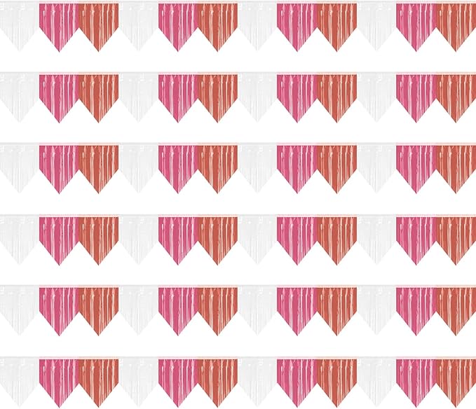 6P Banner Metallic Foil Fringe Garland Wall Hanging Tinsel Fringe Banners for Parade Floats Wedding Birthday Parties Graduation Patry Decoration Disco Independence Day (White Pink RoseGold)