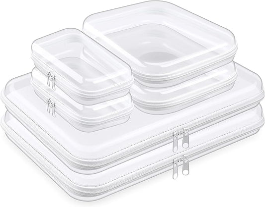 Sanwuta 6 Pcs Clear Hard Zipper Case Plastic Zipper Pouches Transparent Makeup Bag Pencil Case Pouches Toiletry Diaper Bag for Travel Toy Storage Organizer Bins(Clear,Three Sizes)