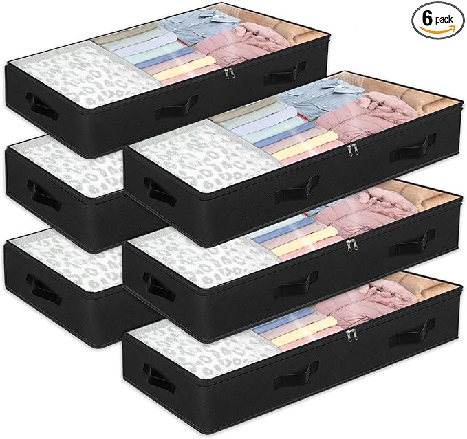BiCINE 90L Under Bed Storage Containers, 6 Pack Foldable Closet Organizers and Storage Bins with Lid Clothes Underbed Storage Bags for Wrapping Paper, Blanket, Comforter, Towels, Sweaters, Pillows