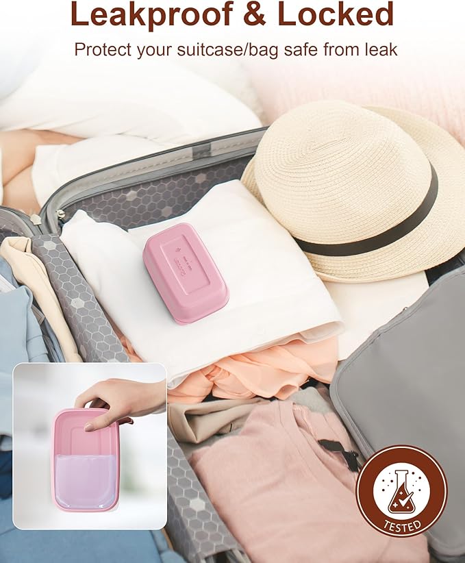 Quatish Leakproof Large Soap Dish with Lid & Draining Layer, Shatterproof Travel Bar Soap Holder Case Container, Portable Travel Size Toiletries Essentials for Camping, Gym, Bathroom, Pink