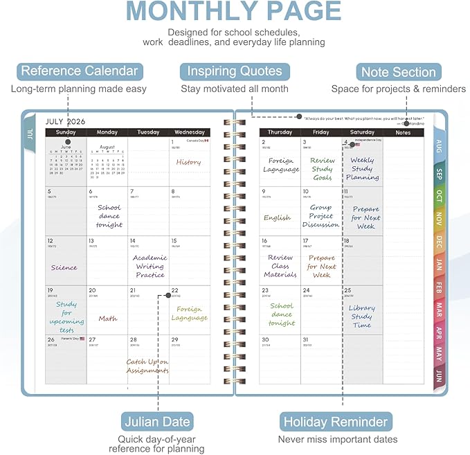 Planner 2026-2027, Weekly and Monthly Academic Year Calendar Planner, July 2026 - June 2027, Daily Agenda Book for Office School Supplies, Letter Size(8.5'' x 11'')