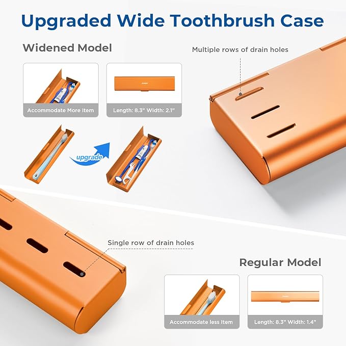 Wider Aluminum Toothbrush Travel Case, Portable Travel Toothbrush Holder, Durable Manual Toothbrush Box Container for Traveling, Bathroom, Camping, Business Trip, Orange