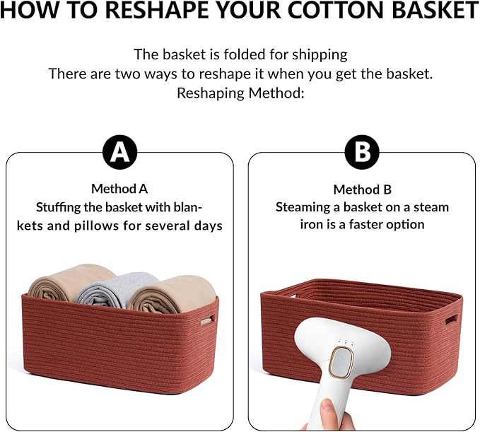 MiniArk Large Storage Baskets for Shelves, Closet Organizers Bins for Clothes Blanket Towels, Baby Nursery, Toy Baskets Box, Woven Rope Baskets, 17 x 13 x 7.5”, 2 Packs Oxide Red