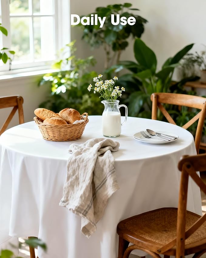 Pureegg Plastic Table Cloth Disposable 10 Pack, 84'' Round Table Cloths, Party, Picnic, Wedding, Decorative Tablecloths, Round, White Plastic Cover, Leakproof & Sturdy, White