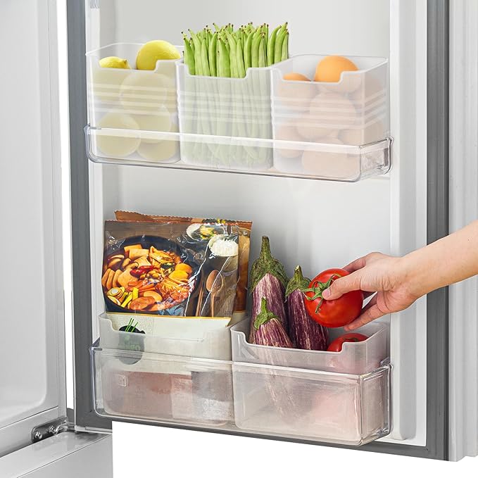 Poeland Refrigerator Organizer Box, Fridge Side Door Storage Containers Plastic Translucent Set of 5 (2M+3S)