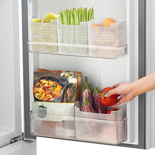 Poeland Refrigerator Organizer Box, Fridge Side Door Storage Containers Plastic Translucent Set of 5 (2M+3S)