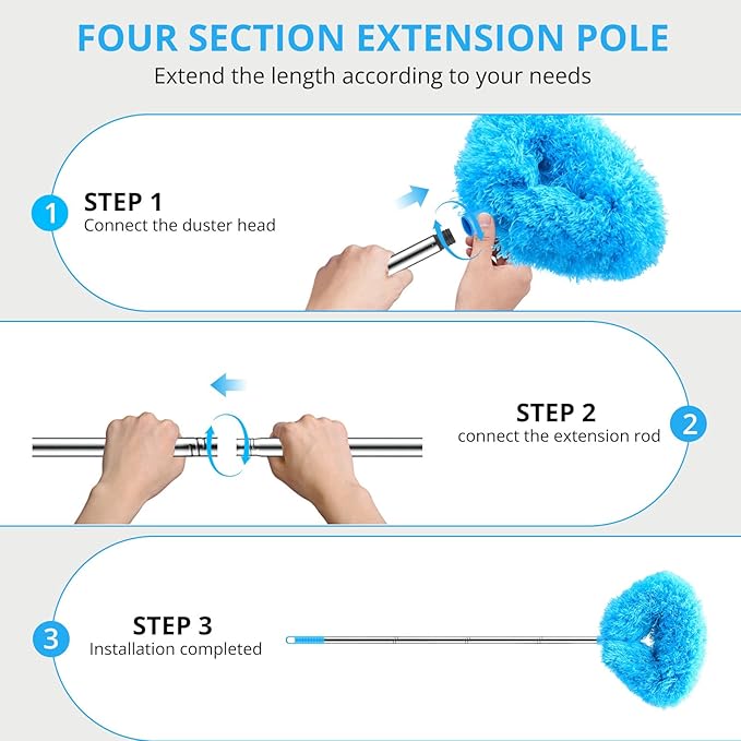 SetSail Ceiling Fan Cleaner Duster, Microfiber Ceiling Fan Duster with Extension Pole 13 to 47 Inch Washable Ceiling Fan Blade Dusters for Cleaning
